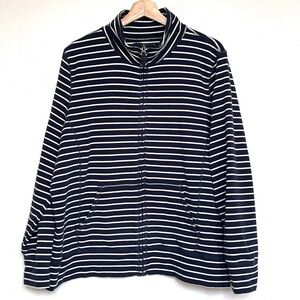 LL Bean Women 2X Plus Ultrasoft Jacket Navy White Striped Full Zip Cotton